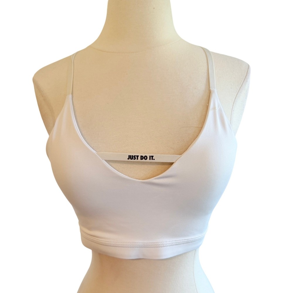 Nike Dri-FIT Indy Strappy Sports Bra White Just Do It Graphic Womens Medium